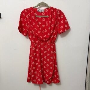 Dragonfly Coral Floral Wrap Dress